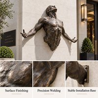 Sculpture murale en bronze, statue humaine personnalisée, finition antique artisanale, décoration durable pour hôtel, bâtiment commercial, propriété privée
