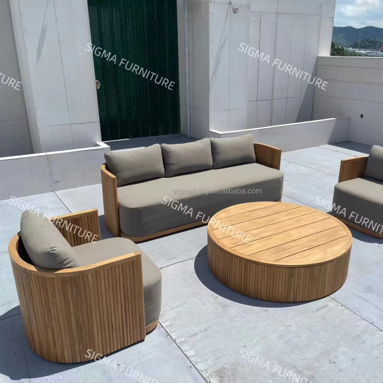 SIGMA  Luxury Outdoor Furniture  All Weather Patio Teak Sofa Set With Coffee Table