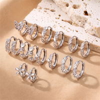 Boucles d'oreilles créoles petites HOVANCI en acier inoxydable plaqué or, incrustées de zircone cubique, motifs fleur, papillon, cœur, étoile, pour mariage