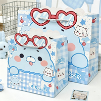 Sacs cadeaux en papier doux et mignons à motif cœur de phoque, sacs fourre-tout japonais bleu clair à carreaux imprimés pour offrir en cadeau d'anniversaire