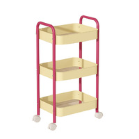Petit étagère de rangement rotative portable à 3 niveaux en acier au carbone, sur roulettes, style moderne et minimaliste pour chambre à coucher