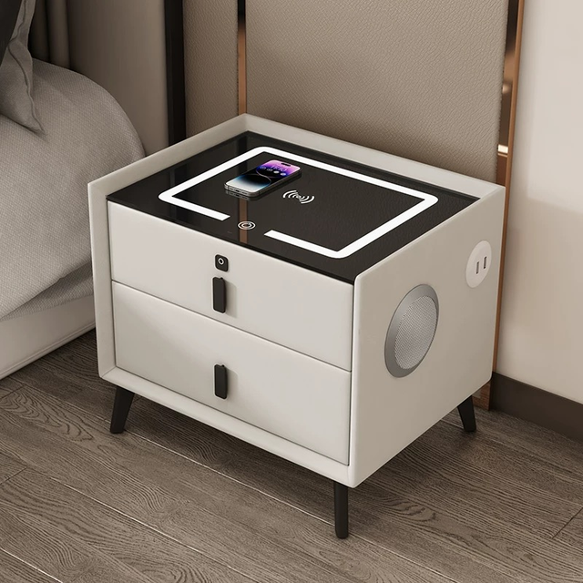 Luxury Modern Nightstands Smart Bedside Coffee Table with USB Wireless Charging for Bedroom or Living Room Furniture