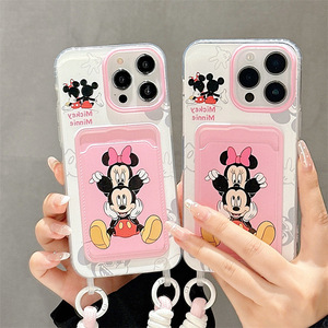 Étuis de téléphone pour <span class=keywords><strong>iPhone</strong></span> 11 <span class=keywords><strong>12</strong></span> 13 14 15 16 <span class=keywords><strong>Pro</strong></span> <span class=keywords><strong>Max</strong></span> Dessins animés mignons <span class=keywords><strong>Mickey</strong></span> Minnie Housses de téléphone avec porte-cartes Lanière Vente en gros - Product Image 2