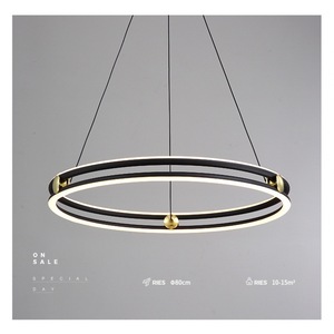 Modern Minimalist Circular Chandelier Led Black 80cm Living Room Pendant <b>Light</b> - Product Image 1