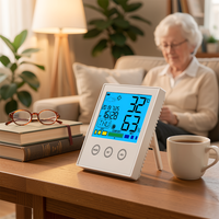 Higrometer Digital -10C-50C 10%-99% RH Layar LCD HD Tombol Sentuh Jam Alarm MAX/MIN Lampu Malam Plastik untuk Lansia di Rumah