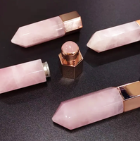 Plateau de Quartz Rose en pierre semi-précieuse rouleau de point de plateau de bijoux en cristal avec garniture en or pour l'artisanat en cristal