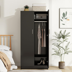 Armoire haute noire à 2 portes, design panneaux, moderne, pour chambre à coucher, rangement pour hôtel, poignées métalliques, directement de l'usine - Product Image 2