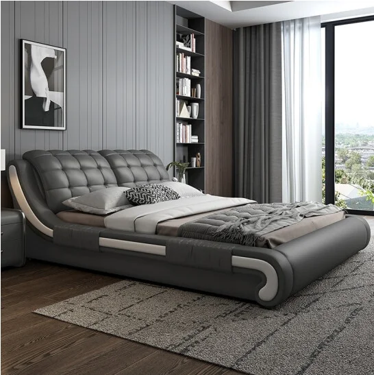 Leather bed double bed 1.5/1.8 meters Nordic modern wedding bed master bedroom furniture
