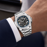 Reloj de Pulsera Mecánico Totalmente Automático para Hombre, Manecillas Luminosas, Resistente al Agua 30M, 40mm, Cuadrado, Aleación de Acero Inoxidable, Lujoso