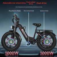 Vélo de montagne électrique tout-terrain 20x4.0 à pneus larges, fabriqué en usine, OEM Nathaniel, double moteur 2000W 48V 20Ah, CE ISO EN15194 DDP Pro AWD