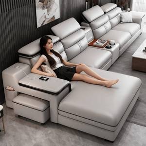 Sofá Seccional de Cuero Genuino Reclinable de Diseño Moderno y Alta Calidad, en Forma de L, Modular, de Lujo para Sala de Estar - Product Image 2