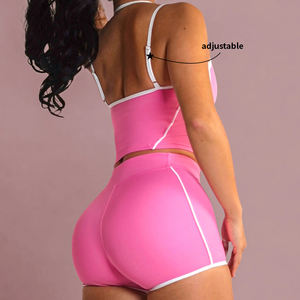 Ensemble de vêtements de sport courts personnalisés, vêtements de yoga deux pièces pour femmes, contrôle du ventre, couleur contrastée - Product Image 3