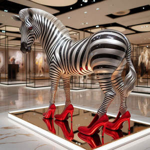 K454 Ms tacones altos cebra escultura estética interior moderno ocio arte accesorios galería 3D ilustraciones vívidas estatuas de fibra de vidrio de animales - Product Image 3