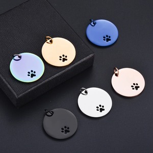 Pendentifs ronds creux en acier inoxydable poli miroir 25mm/30mm, breloques en forme de patte d'animal, plaques d'identification vierges pour chiens, 6 couleurs, vente en gros - Product Image 6