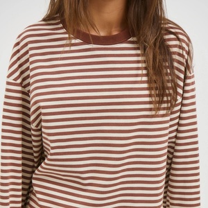 Customize Your Brand New Fashion Cotton Street Wear Plus Size Boxy Oversize Drop Shoulder Stripe <strong>Long</strong> Sleeve <strong>T</strong> <strong>Shirts</strong> <strong>Women</strong> - Product Image 5