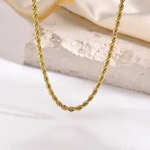 HOVANCI, оптовая продажа, изготовленная на заказ 14 К, 18 К, Золотая веревочная цепь для мужчин, женщин, ожерелья, цепь из нержавеющей стали для изготовления ювелирных изделий