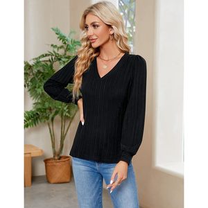 Suéter de cuello en V para mujer, jersey de punto acanalado de manga larga, top informal de otoño, transpirable y ligero, 16 Gg - Product Image 4