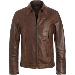 Veste en cuir vintage pour homme, style motard classique, col rabattu, vêtement d'automne haut de gamme - Product Image 1