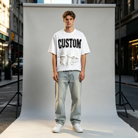T-shirt court en coton brut surdimensionné avec bords bruts, personnalisé, effet vieilli, déchiré et patchwork, à manches courtes pour hommes – Vente en gros