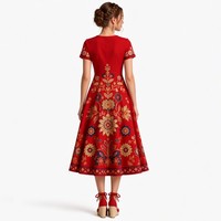 Robe Midi Femme en Coton Coupe Évasée Style A-Line Imprimé Floral Folklorique Slavique Héritage Russe Artistique Bohème Vente en Gros Logo Personnalisé OEM
