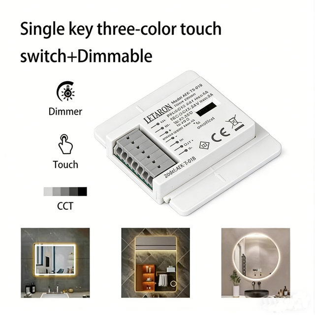 Single Key Touch Sensor CCT Dimmer Switch Defogging Relay Control Mirror 5A Infinite Dimming 12-24VDC 0-3m Sensing Range