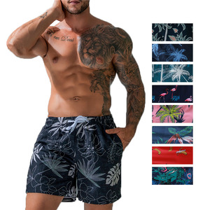 Men's Tropical Print Beach <b>Shorts</b> Drawstring Swim Trunks Quick Dry Breathable Loose Fit with Lining - Product Image 1