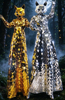 Costume de tête de renard en miroir doré et argenté, robe à chevilles en miroir acrylique, tenue de scène avec masque animal pour événements, fêtes et spectacles