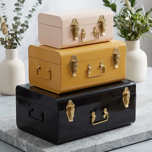 Caja de Regalo Artesanal Apilable de Metal para Joyas, Juego de 3 Baúles Brillantes con Cierres Dorados, Caja Metálica de Moda - Product Image 1