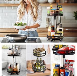 2/3 Tiers Carbon Steel <b>Kitchen</b> Revolving Tray Organizer 360Rotating Turntable Spice Rack Multifunctional Home <b>Storage</b> Cabinet - Product Image 2