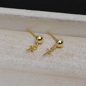 Boucles d'oreilles multi-perles en argent S925 pour femme, 3 perles, longue pampille, accessoires de bricolage, composants de bijoux semi-finis tendance 5-6 - Product Image 4