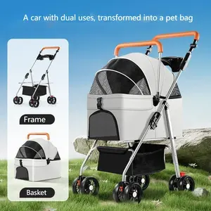 Faltbarer Haustier-Buggy für Hunde und Katzen, Leichtgewichtig mit Tasche, Abnehmbarer Externer Schiebe-Hundewagen, Abnehmbare Hundetrage zum Spazierengehen - Product Image 2