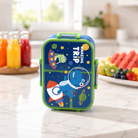 Boîte à bento en plastique scellée à 3 compartiments UV Cartoon Independent avec cuillère en PP 950 ml