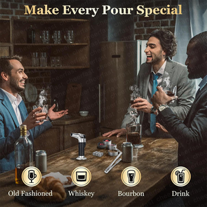 Best-seller Coffret cadeau en bois noir pour fumeurs de cocktails à la mode au vieux <span class=keywords><strong>bourbon</strong></span> et kit torche pour fumeurs de cocktails en pierre de glace au whisky - Product Image 5