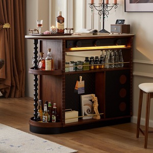 Mueble Bar de Madera Maciza Estilo Retro Francés con Puertas de Vidrio y Almacenamiento Abierto para Sala de Estar o Entrada - Product Image 2