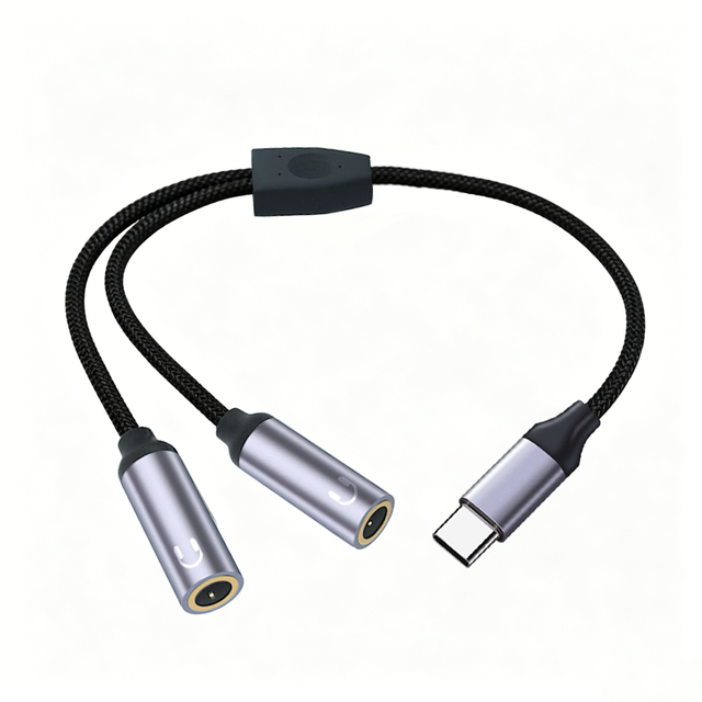 USB Type C to 2 3.5mm Headphone Jack AUX Audio Cable 1-to-2 Splitter Connectors DAC Digital Decoding Chip Compatible with Phone