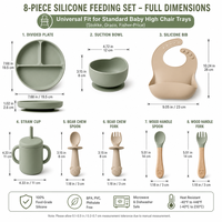Ensemble d'alimentation pour bébé en silicone 8 pièces avec logo personnalisé, sans BPA, assiette à ventouse, bol, bavoir, tasse à paille, vaisselle d'autonomie pour tout-petits, vente en gros