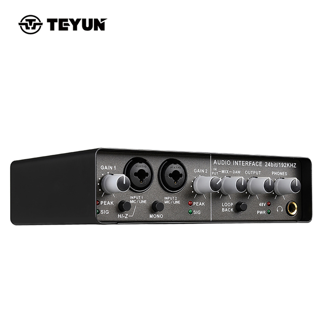 Teyun Q-24 Professional External Mixer Live Preamplifier USB Type-C/B 2-Channel Metal+ABS Studio Sound Card Audio Interface