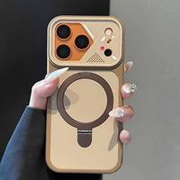 Nouvelle coque de téléphone de luxe magnétique compatible avec support anneau pour 18 Pro Max, en TPU+PC, protection d'objectif, finition mate antichoc