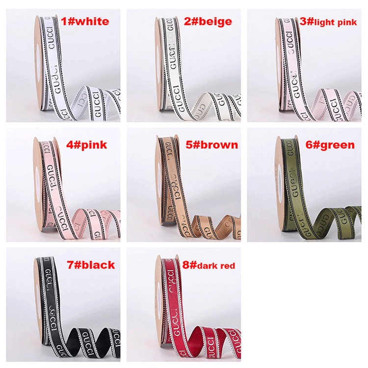Factory Wholesale Custom 2cm Famous Branded Grosgrain Designer Gift Ribbon Roll Hot Sale Luxury Decorative Ribbon for Flowers