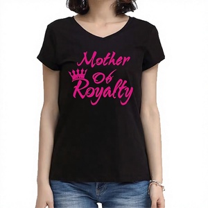 T-shirt en coton noir à col en V et manches courtes pour femme, coupe ample, avec logo frontal et strass en forme de cœur, style vintage, personnalisable - Product Image 2
