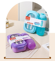 Boîte à lunch à 2 compartiments sans BPA et ensemble de bouteille d'eau en plastique avec couvercle en plastique, grande capacité, écologique, cuillère et fourchette