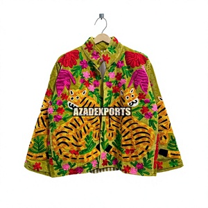 Hand Embroidered Vintage Breathable <b>Velvet</b> Safari <b>Jacket</b> <b>Women's</b> Wear Turn-down Collar Full Sleeve Solid Pattern Sheep Skin - Product Image 1
