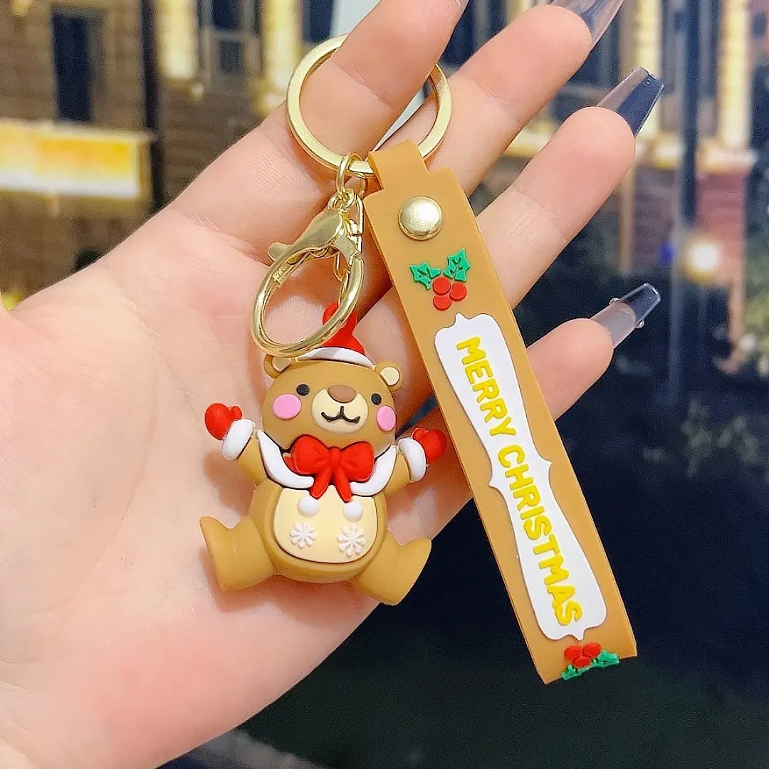 Custom new design Santa Claus Christmas tree snowman Christmas pendant gift keychain for decoration
