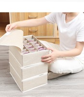 Boîte de rangement pliable rectangulaire en coton et lin pour chaussettes, sous-vêtements et soutiens-gorge