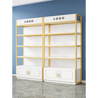 Meuble de présentation commercial personnalisé à plusieurs niveaux, blanc, modèle rectangulaire, hauteur au sol, pour cosmétiques, spiritueux et tabac