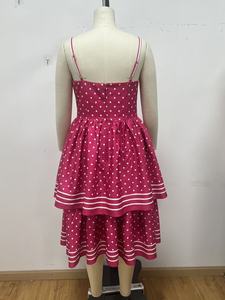 Nuovo Abito Estivo da Donna Vintage <span class=keywords><strong>a</strong></span> Doppio Strato con Bretelle, Sottogonna Ampia, Lunghezza Media, Sfondo Rosso Rosa e <span class=keywords><strong>Pois</strong></span> Bianchi, con Fiocco in Vita - Product Image 3