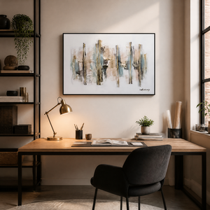 Pintura al óleo abstracta texturizada hecha a mano trazos verticales con detalles dorados sobre fondo blanco lienzo arte de pared <span class=keywords><strong>para</strong></span> decoración del hogar - Product Image 3