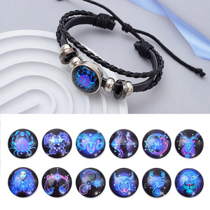 Pulseras de Cuero PU con Diseño de Cielo Estrellado Luminoso, Multicapa, con 12 Signos del Zodiaco, para Parejas Europeas y Americanas, en Oferta - Product Image 4