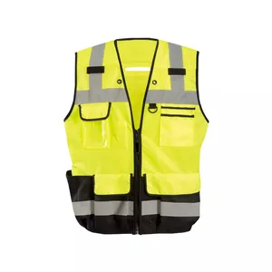 Groothandel Custom Logo Hoge Zichtbaarheid 100% Polyester Waterdichte Reflecterende Veiligheid Vest Met Zakken En Rits