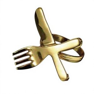 Fancy Fork Design Aluminum Metal Shiny Gold Plated Eco-Friendly Napkin Ring 5cm Width <b>Party</b> <b>Table</b> Decoration Wholesale Supplier - Product Image 1